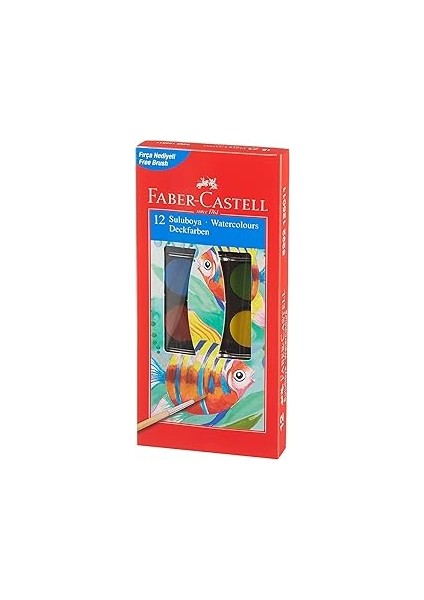 Faber-Castell Suluboya 12 Renk, Küçük Boy, Parlak ve Örtücü Renkler, Kağıt Yüzeylere Uygun, Karışab