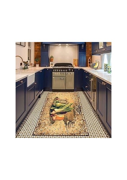 Dizayn Ines Desenli Pamuk Tabanlı Yıkanabilen Kaydırmaz Salon Halısı 80X150