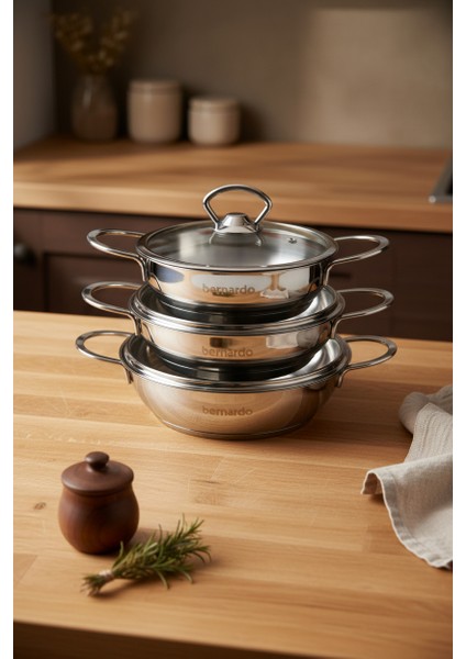 Meyra 6 Parça Çelik Sahan Seti (16-18-20 Cm)