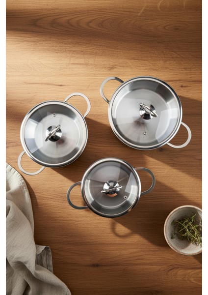Meyra 6 Parça Çelik Sahan Seti (16-18-20 Cm)