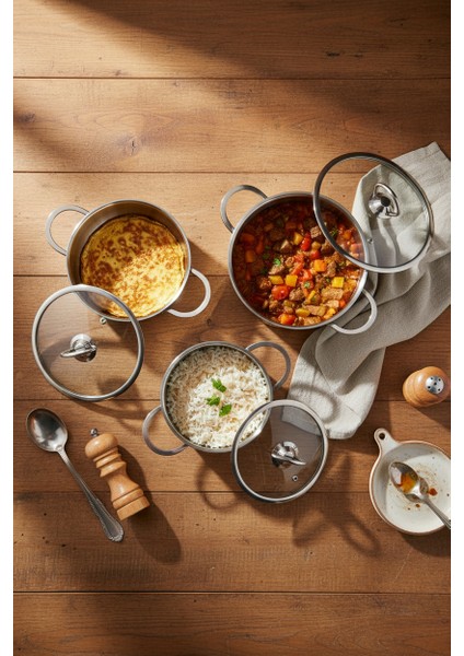 Meyra 6 Parça Çelik Sahan Seti (16-18-20 Cm)