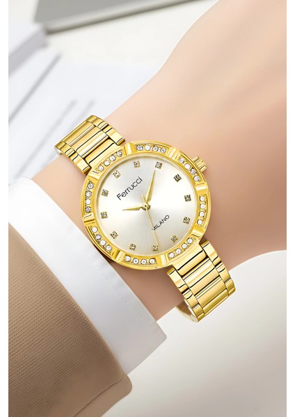 Çelik Kordon Çelik Kasa Kadın Kol Saati, Bileklik Hediye Gold ZMFER202