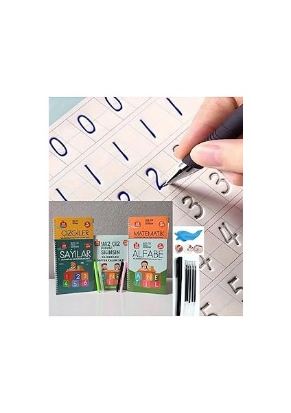 Lrs Store Sihirli Yazı Seti Silinebilir Kelemli Kabartmalı Defter Yazma Öğretici 4 Kitap+1 Kalem+5