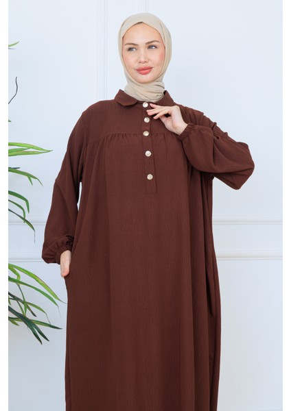 Önü Yarım Pat Düğmeli Gömlek Yaka Robalı Mevlana Elbise modelleri