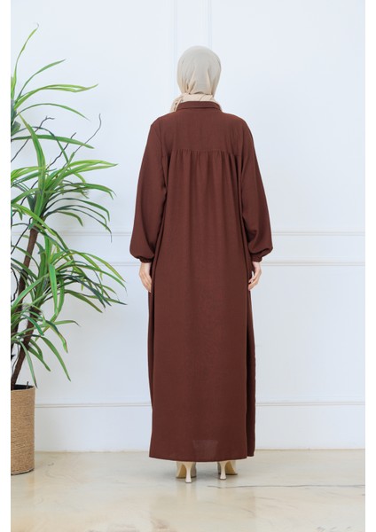 Önü Yarım Pat Düğmeli Gömlek Yaka Robalı Mevlana Elbise indirimleri