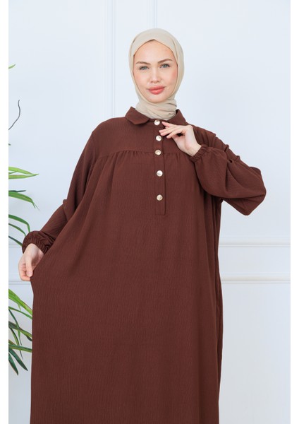 Önü Yarım Pat Düğmeli Gömlek Yaka Robalı Mevlana Elbise