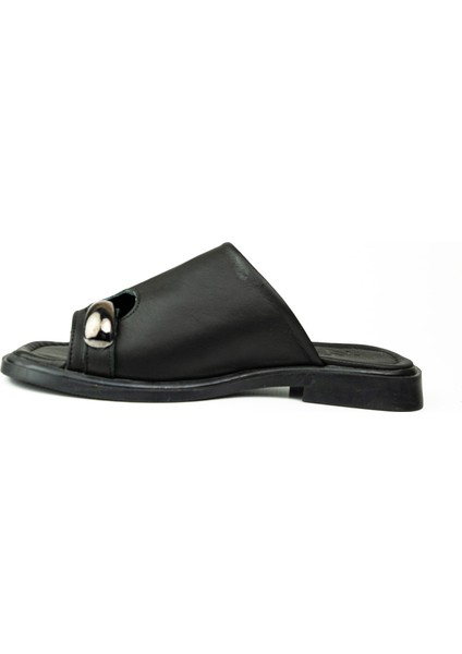 4099 Siyah Deri Parmak Arası Kadın Terlik modelleri