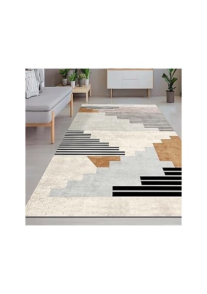 Dizayn Carie Desenli Pamuk Tabanlı Yıkanabilen Kaydırmaz Salon Halısı 80X150