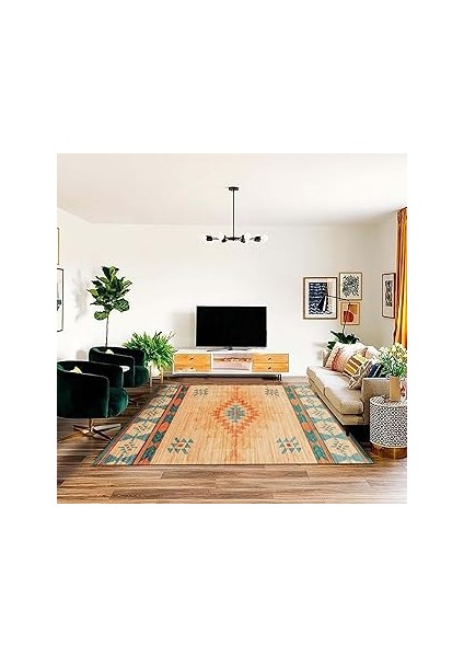 Dizayn Fres Desenli Pamuk Tabanlı Yıkanabilen Kaydırmaz Salon Halısı 100X200