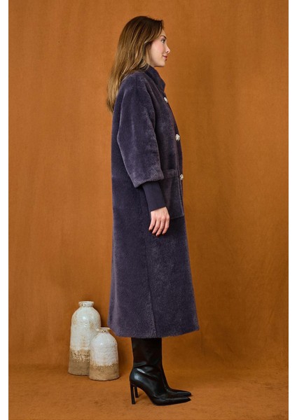 Broş Detaylı Angora Kaban Mont 15231 Antrasit modelleri