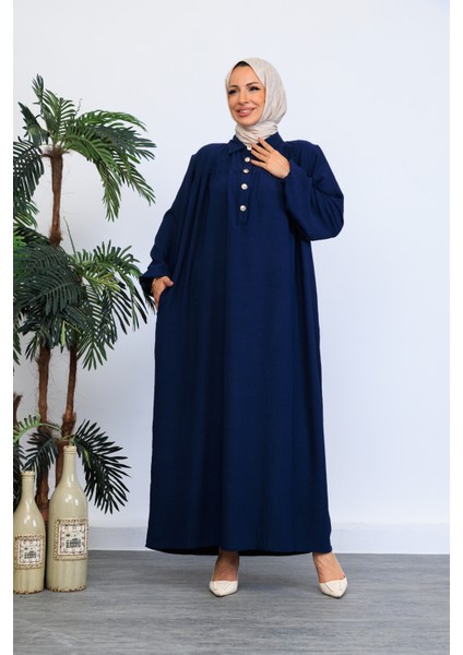 Önü Yarım Pat Düğmeli Gömlek Yaka Robalı Mevlana Elbise