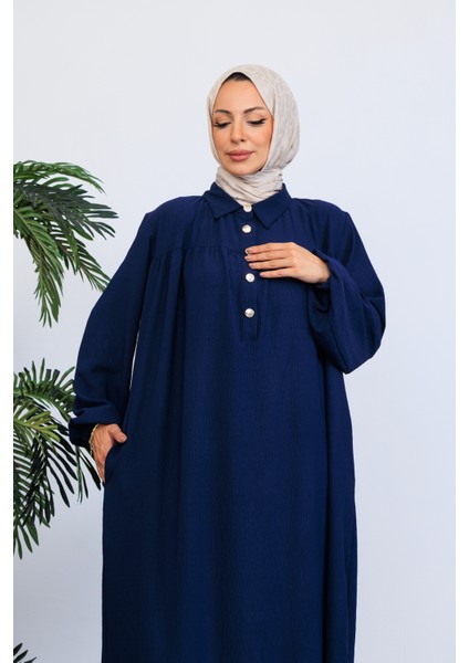 Önü Yarım Pat Düğmeli Gömlek Yaka Robalı Mevlana Elbise modelleri