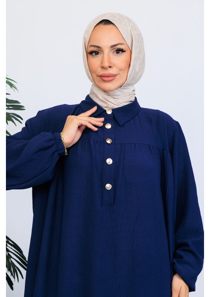 Önü Yarım Pat Düğmeli Gömlek Yaka Robalı Mevlana Elbise indirimleri