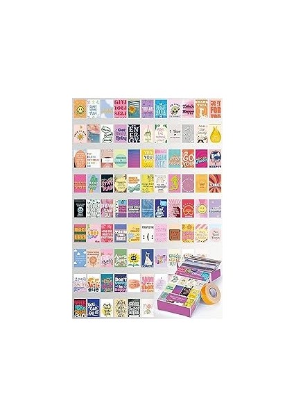 Guguk Motivasyon Sözleri Temalı 90 Adet Duvar Poster Seti, Özel Tasarım Kutulu, Oda Dekoru (GGK-K00