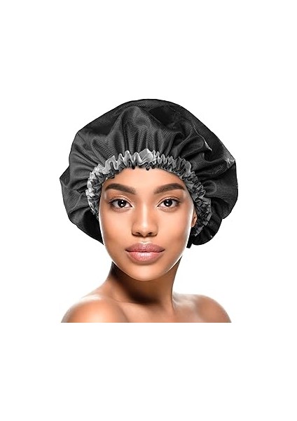 Donna Çiçek Desen Uyku Kap Saç Uyku Duş Başlığı Bonnet Saten Uyku Şapka Siyah