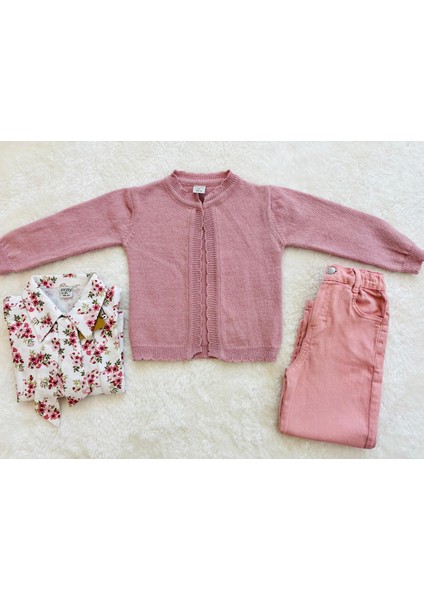 Çiçek Desenli Gömlekli Kız Çocuk 3’lü Takım – Hırka + Gömlek + Pantolon Kombin modelleri