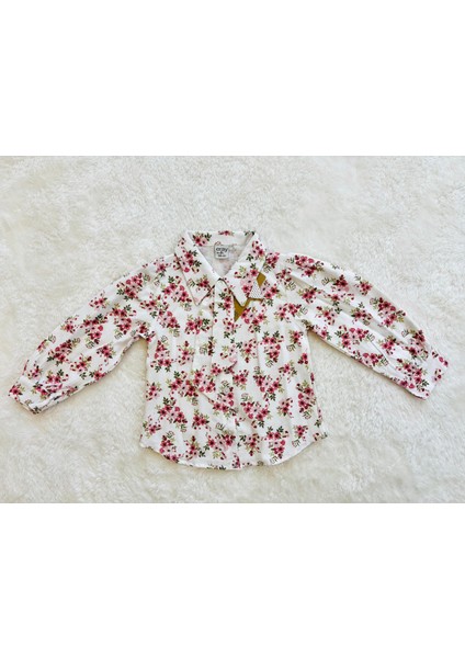Çiçek Desenli Gömlekli Kız Çocuk 3’lü Takım – Hırka + Gömlek + Pantolon Kombin fırsatları