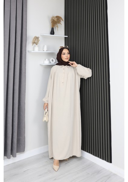 Önü Yarım Pat Düğmeli Gömlek Yaka Robalı Mevlana Elbise