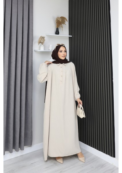 Önü Yarım Pat Düğmeli Gömlek Yaka Robalı Mevlana Elbise fiyatları