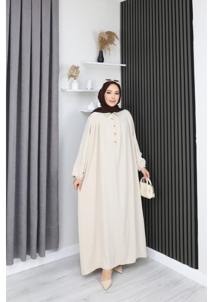 Önü Yarım Pat Düğmeli Gömlek Yaka Robalı Mevlana Elbise modelleri