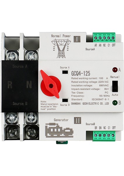 Tek Faz Din Rayı Ats 220V Pc Çift Güç Otomatik Transfer Anahtarı 2p 100A Ev Güç Aktarım Anahtarı 50/60Hz (Yurt Dışından)