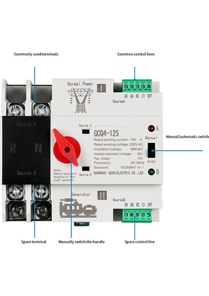 Tek Faz Din Rayı Ats 220V Pc Çift Güç Otomatik Transfer Anahtarı 2p 100A Ev Güç Aktarım Anahtarı 50/60Hz (Yurt Dışından) modelleri