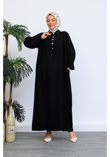 Önü Yarım Pat Düğmeli Gömlek Yaka Robalı Mevlana Elbise