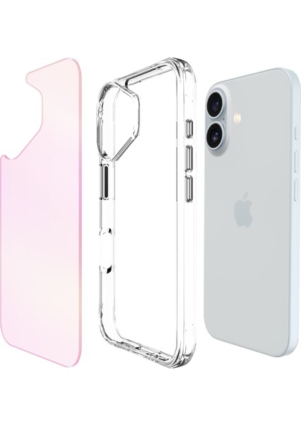 iPhone 16 Pure Rainbow Renk Geçişli Şeffaf Kılıf Çizilmeye Dayanıklı Darbe Emici Pembe modelleri