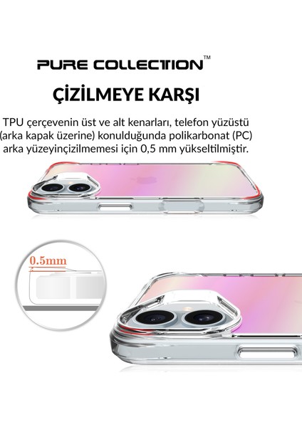 iPhone 16 Pure Rainbow Renk Geçişli Şeffaf Kılıf Çizilmeye Dayanıklı Darbe Emici Pembe indirimleri