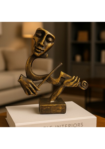 Dekoratif Kemancı Biblo - Eskitme Gold