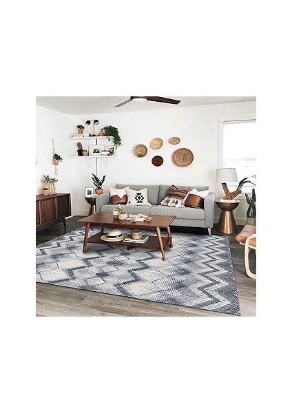 Dizayn Yoko Desenli Pamuk Tabanlı Yıkanabilen Kaydırmaz Salon Halısı 100X200