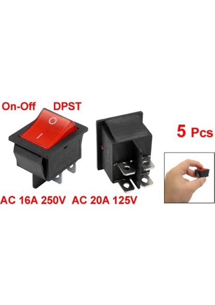 5 x Kırmızı Işıklı Işık Açık/kapalı Dpst Tekne Rocker Switch 16A/250V 20A/125V Ac (Yurt Dışından)
