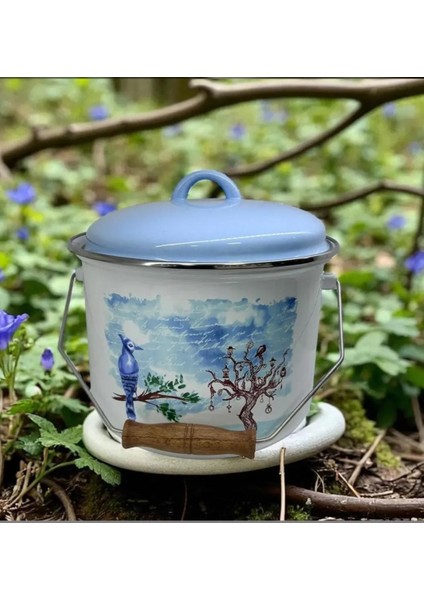 Emaye Bakraç Yoğurt Tenceresi Bakliyat Saklama Tenceresi Patates Soğan Kovası 22 cm 5 Litre