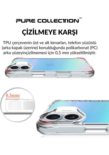 iPhone 16 Pure Rainbow Renk Geçişli Şeffaf Kılıf Çizilmeye Dayanıklı Darbe Emici Mavi indirimleri