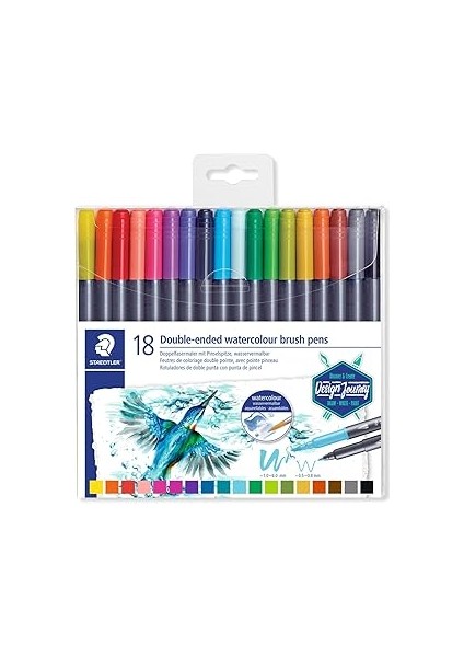 Staedtler 3001 TB18 Çift Keçeli Kalem (Ince Uç ve Fırça Ucu, Sulu Efektleri Için), 18 Parlak R