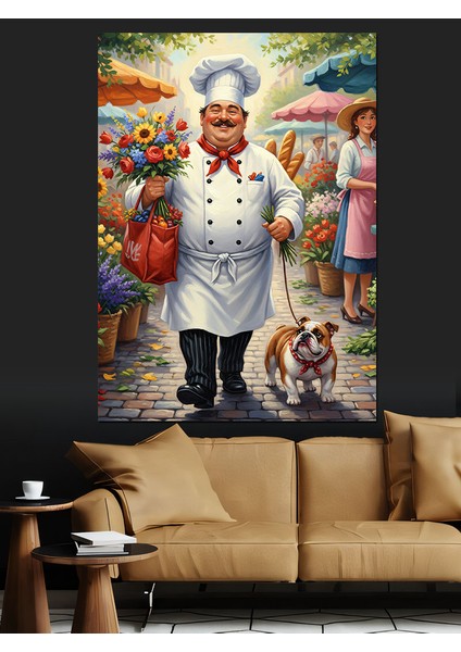 Yemeklik Alan Neşeli Aşçı Dekoratif Kanvas - Mdf Ahşap Tablo fiyatları