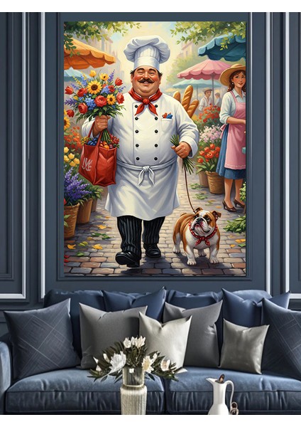 Yemeklik Alan Neşeli Aşçı Dekoratif Kanvas - Mdf Ahşap Tablo modelleri
