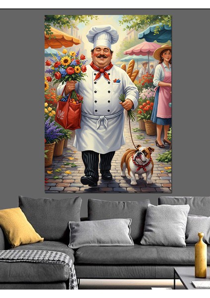 Yemeklik Alan Neşeli Aşçı Dekoratif Kanvas - Mdf Ahşap Tablo fırsatları