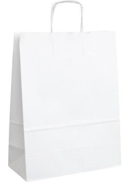 32X17X39 Burgu Saplı Beyaz Kağıt Kraft Hediyelik Çanta - 250 Adet