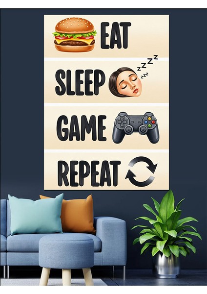 Yemek Ye Uyu Tekrar Et Dekoratif Kanvas - Mdf Ahşap Tablo modelleri