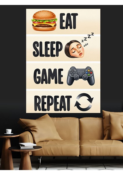 Yemek Ye Uyu Tekrar Et Dekoratif Kanvas - Mdf Ahşap Tablo fırsatları