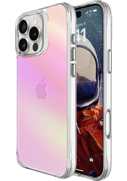 iPhone 16 Pro Pure Rainbow Renk Geçişli Şeffaf Kılıf Çizilmeye Dayanıklı Darbe Emici Pembe
