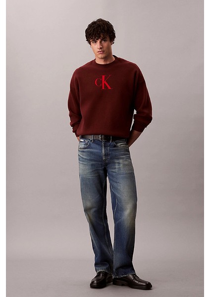 Uzun Kollu Pamuklu Kaşmir 3D Logolu Bisiklet Yaka Erkek Kırmızı Kazak LV04RD305G-XWI fiyatları