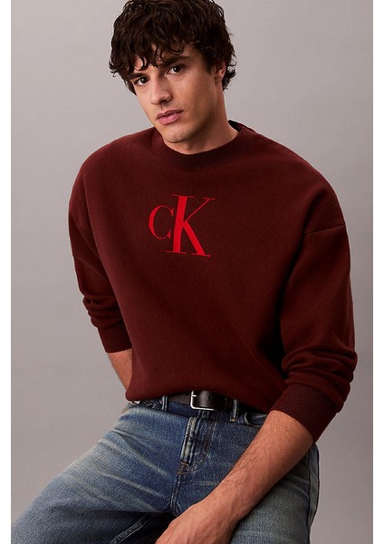 Uzun Kollu Pamuklu Kaşmir 3D Logolu Bisiklet Yaka Erkek Kırmızı Kazak LV04RD305G-XWI indirimleri