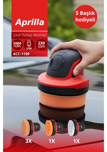 Şarjlı Polisaj Makinesi, 10 cm Yüzey, Sünger Seti, Hafif ve Ergonomik