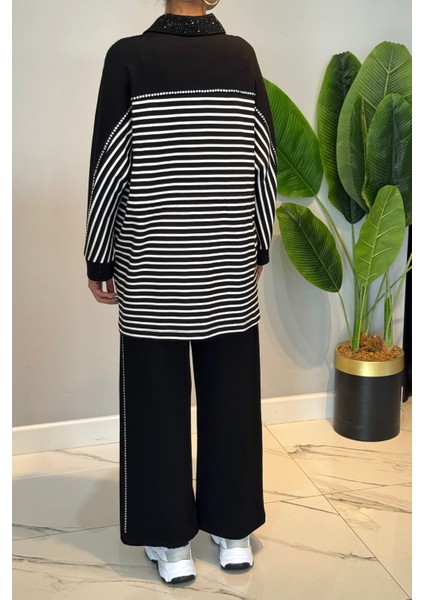 Taş Detaylı Çizgili Modal Takım 72054 Siyah indirimleri