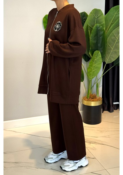 Fitilli Taş Detaylı Fermuarlı Takım 120299 Kahverengi fiyatları