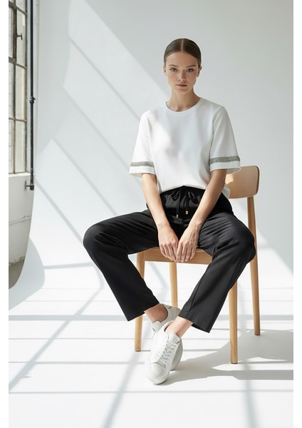 Bisiklet Yaka Taş Işlemeli Regular Örme Tişört modelleri