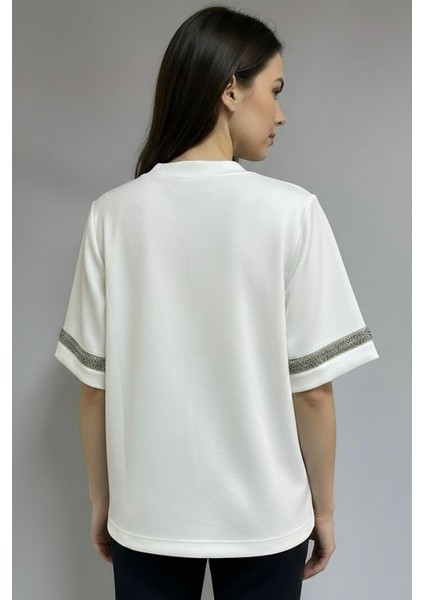 Bisiklet Yaka Taş Işlemeli Regular Örme Tişört