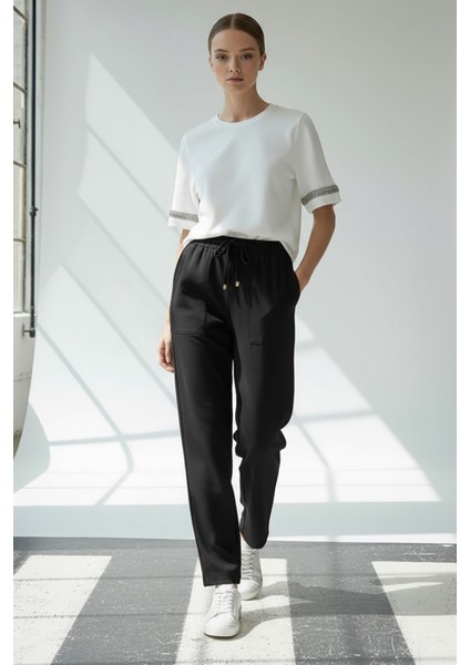 Bisiklet Yaka Taş Işlemeli Regular Örme Tişört